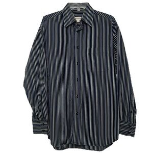 Pronto Uomo Mens Size Medium Button Up Long Sleeve DressShirt Blue Stripe Cotton